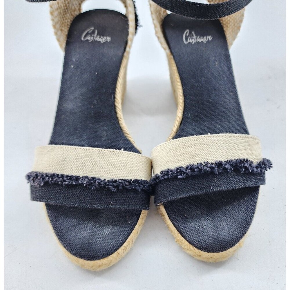 CASTANER Open Toe‎ Ankle Strap Wedge Sandals Espadrille Shoes Black/Beige Size 6 - Picture 3 of 16